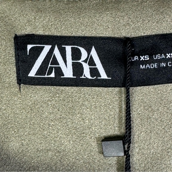 NWT ZARA Olive Green Faux Suede Long Jacket Embroidered Fringe Western Boho - Picture 4 of 6